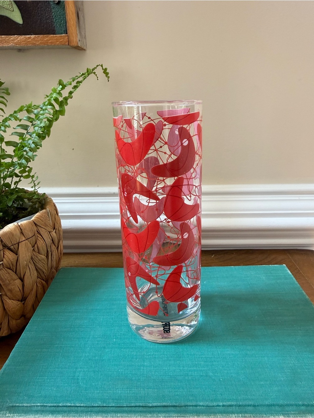 Set of 4 MCM-style Sourpuss Atomic Boomerang print Highball Glasses - Picture 3 of 7